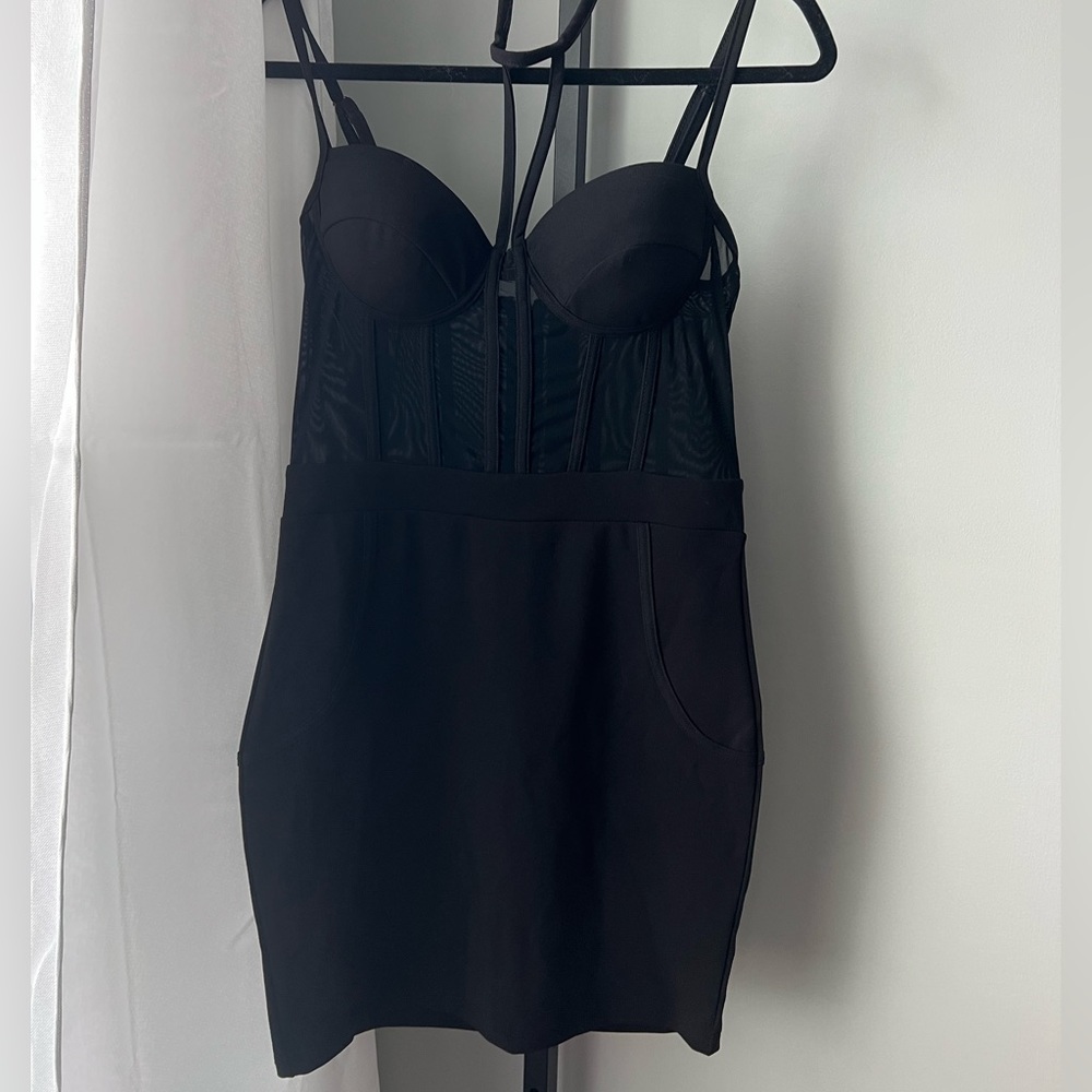 Black cocktail mesh dress